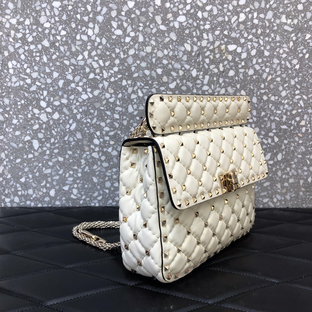 Valentino Garavani Rockstud Spike Medium Chain Bag in Ivory Supple Lambskin Nappa